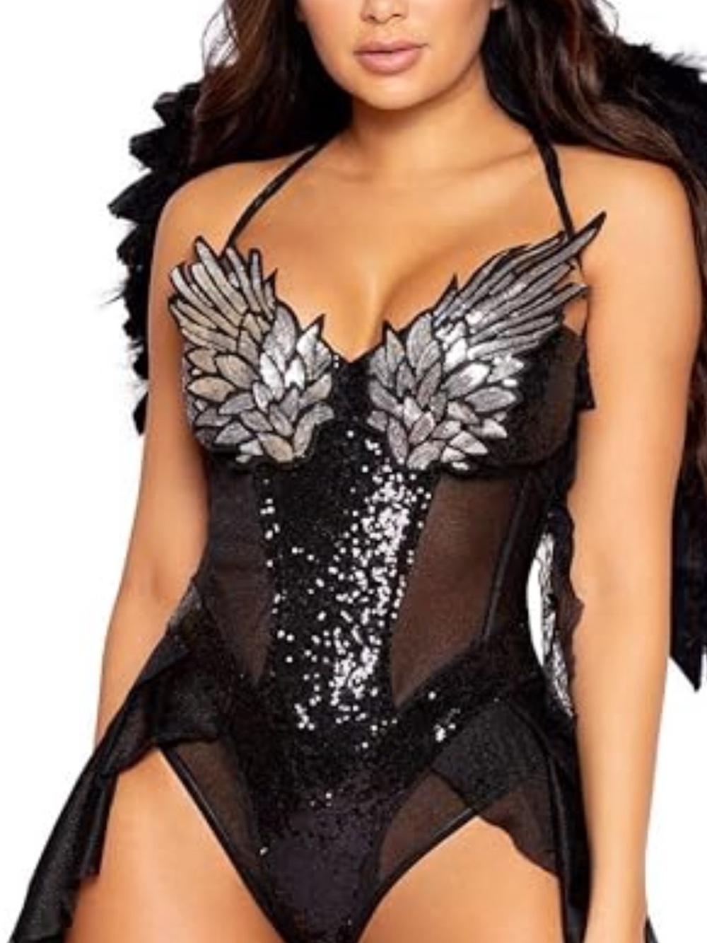 Roma Black Sequin Wing Appliqué Mini Dress, NEW W/O tags